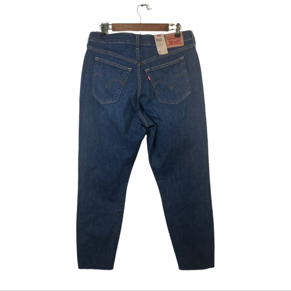 NWT Levi's Wedgie Skinny Jeans Dark Wash Raw Hem Button Fly Women's Plus 14 W